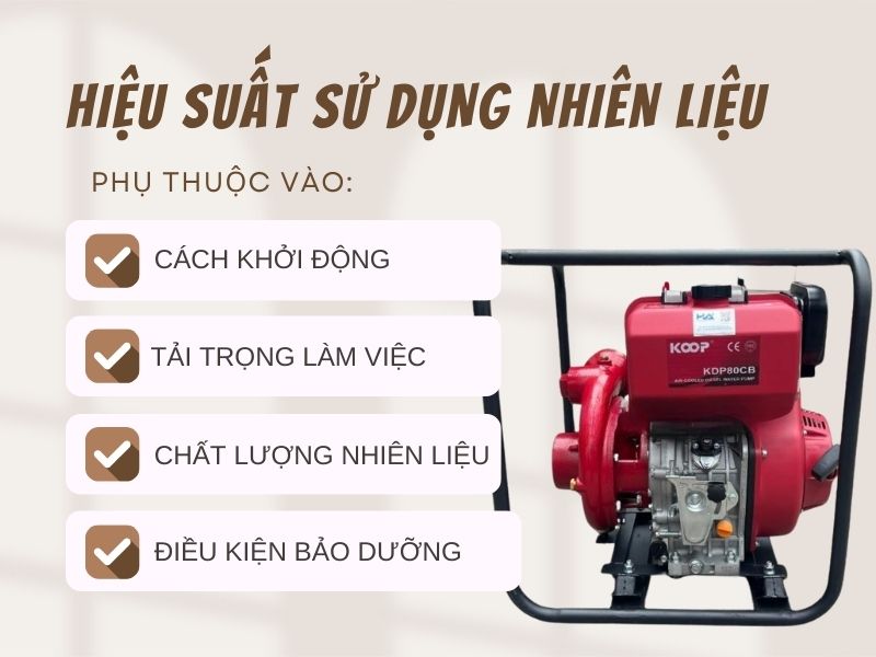 Hiệu suất sử dụng nhiên liệu của máy sẽ phụ thuộc vào nhiều yếu tố