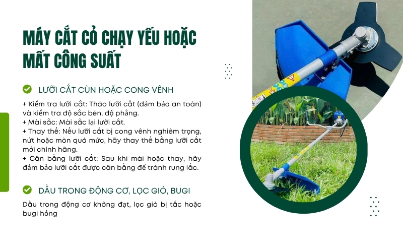 Máy cắt cỏ chạy yếu hoặc mất công suất