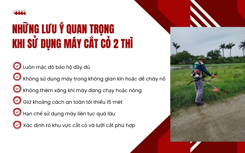 Những lưu ý quan trọng khi sử dụng máy cắt cỏ 2 thì