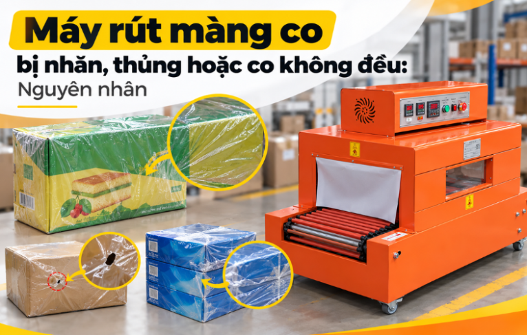 Máy rút màng co bị nhăn, thủng hoặc co không đều: Nguyên nhân