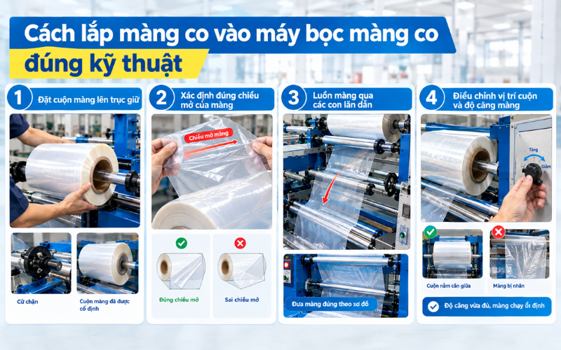 Cách lắp màng co vào máy bọc màng co đúng kỹ thuật