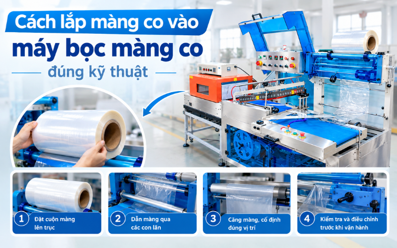 Cách lắp màng co vào máy bọc màng co đúng kỹ thuật