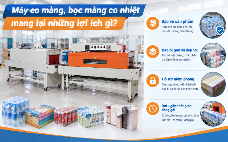 Máy co màng, bọc màng co nhiệt mang lại những lợi ích gì?