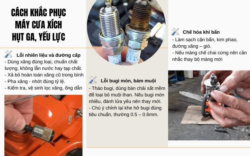 Cách khắc phục máy cưa xích hụt ga, yếu lực theo từng nguyên nhân