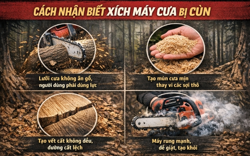 Cách nhận biết xích máy cưa bị cùn