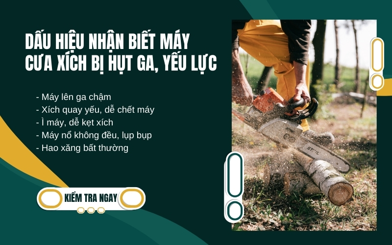 Dấu hiệu nhận biết máy cưa xích bị hụt ga, yếu lực