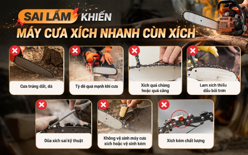 Sai lầm khiến máy cưa xích nhanh cùn xích