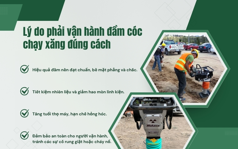 Lý do phải vận hành đầm cóc chạy xăng đúng cách