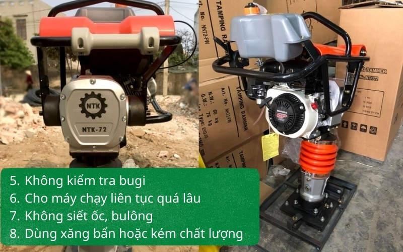 Chạy máy đầm cóc với tải quá nặng khiến máy nhanh hỏng