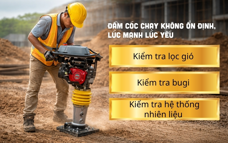 Đầm cóc chạy không ổn định, lúc mạnh lúc yếu
