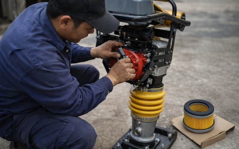 Máy đầm cóc không nổ khi đang đầm giữa chừng