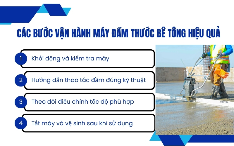 Các bước vận hành máy đầm thước bê tông hiệu quả
