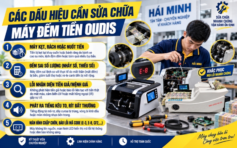 Các dấu hiệu cần sửa chữa máy đếm tiền Oudis