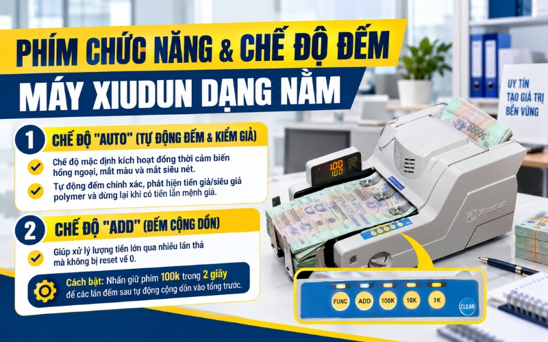 Các phím chức năng và chế độ đếm trên máy xiudun dạng nằm