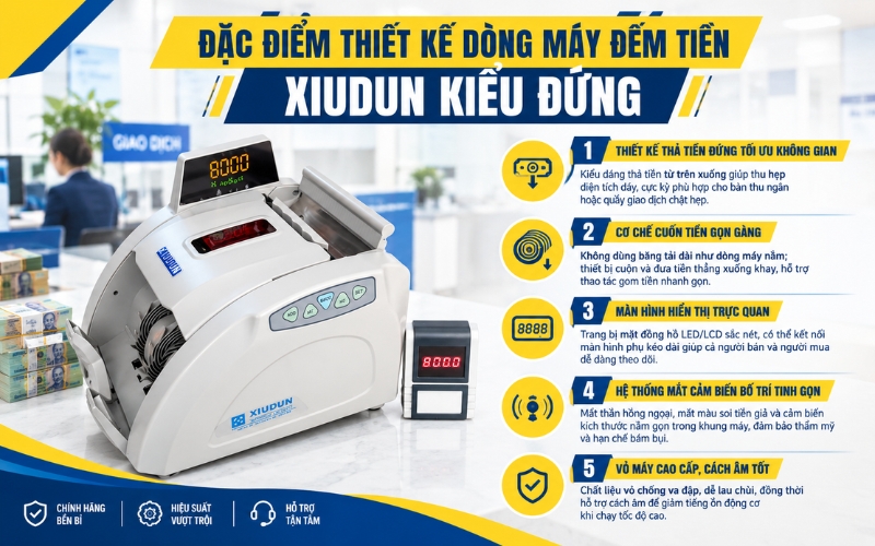 Đặc điểm thiết kế của dòng máy đếm tiền Xiudun kiểu đứng