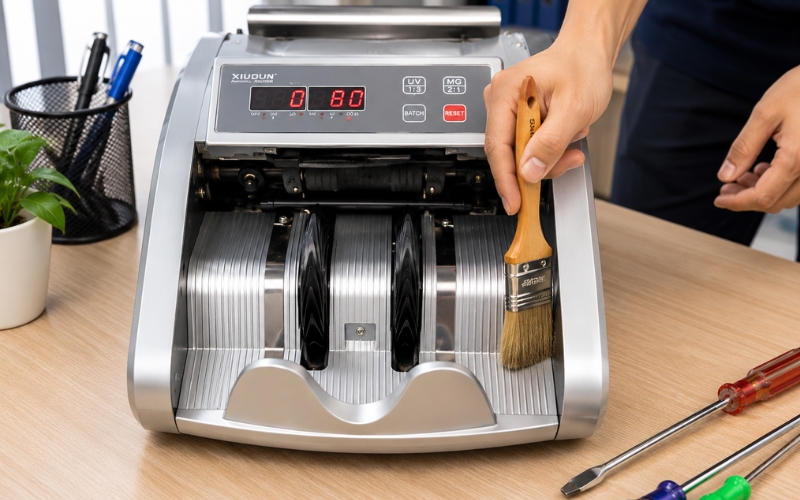 Vệ sinh phần khay để tiền