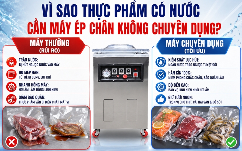 Vì sao thực phẩm có nước cần máy ép chân không chuyên dụng?