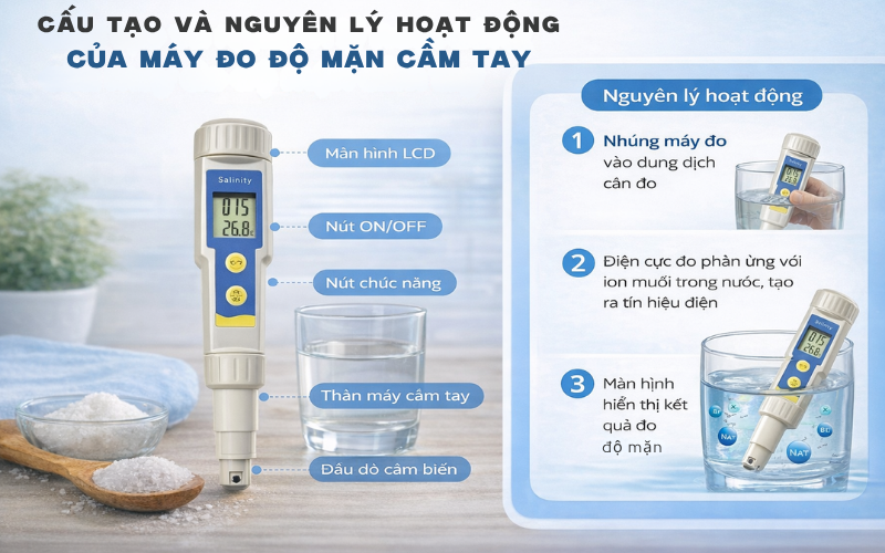 Cấu tạo và nguyên lý hoạt động của máy đo độ mặn
