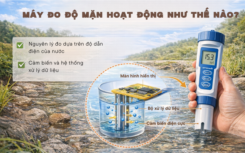 Máy đo độ mặn hoạt động như thế nào