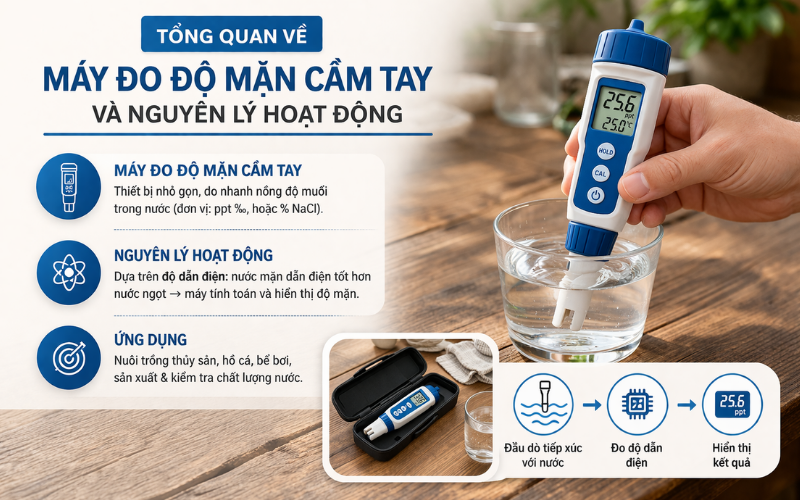 Tổng quan về máy đo độ mặn cầm tay và nguyên lý hoạt động