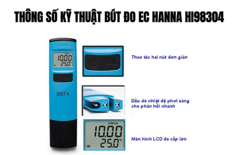 Thông số kỹ thuật bút đo EC Hanna HI98304