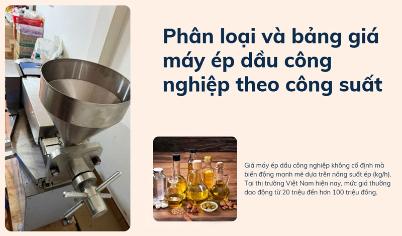 Phân loại và bảng giá máy ép dầu công nghiệp theo công suất
