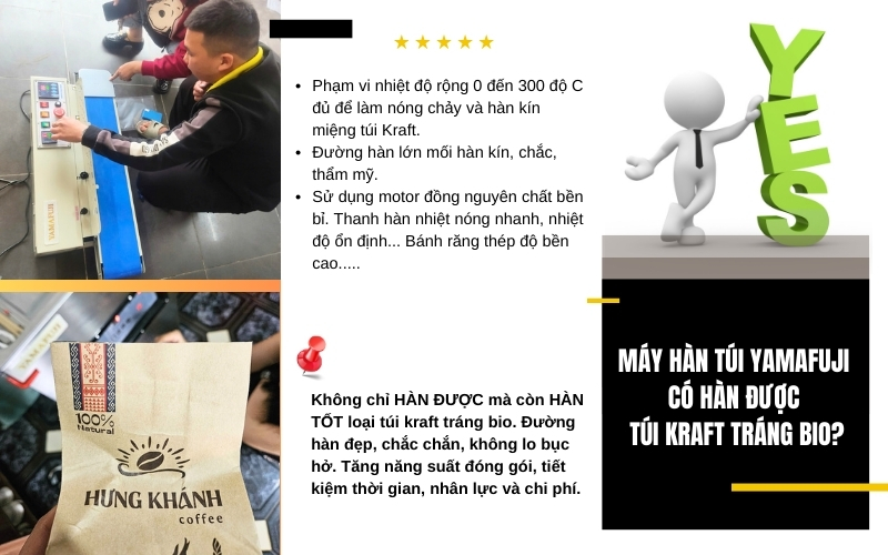 Máy hàn miệng túi Yamafuji có hàn được túi kraft tráng bio