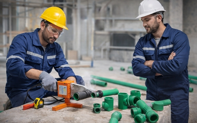 Hàn ống PPR theo từng kích cỡ bằng máy hàn ống
