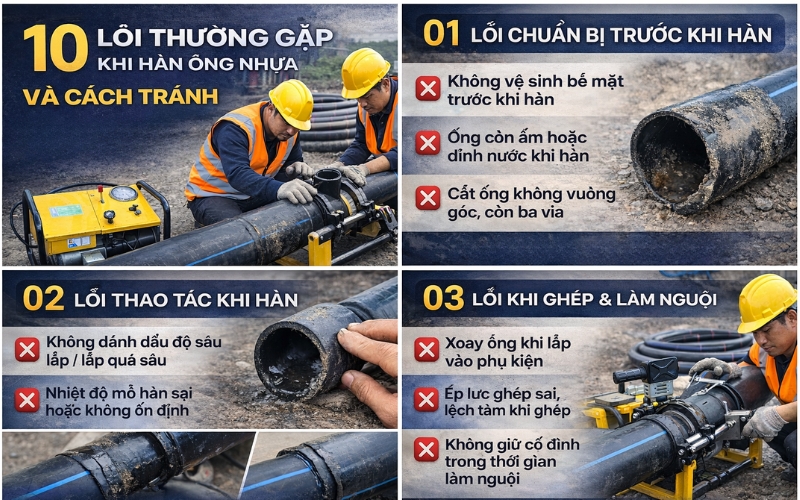 Không vệ sinh bề mặt ống trước khi hàn sẽ gây rò rỉ