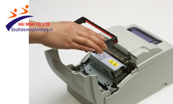 cách thay giấy máy in bill