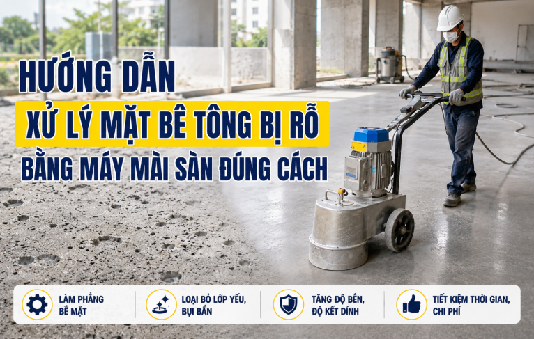 Hướng Dẫn Xử Lý Mặt Bê Tông Bị Rỗ Bằng Máy Mài Sàn