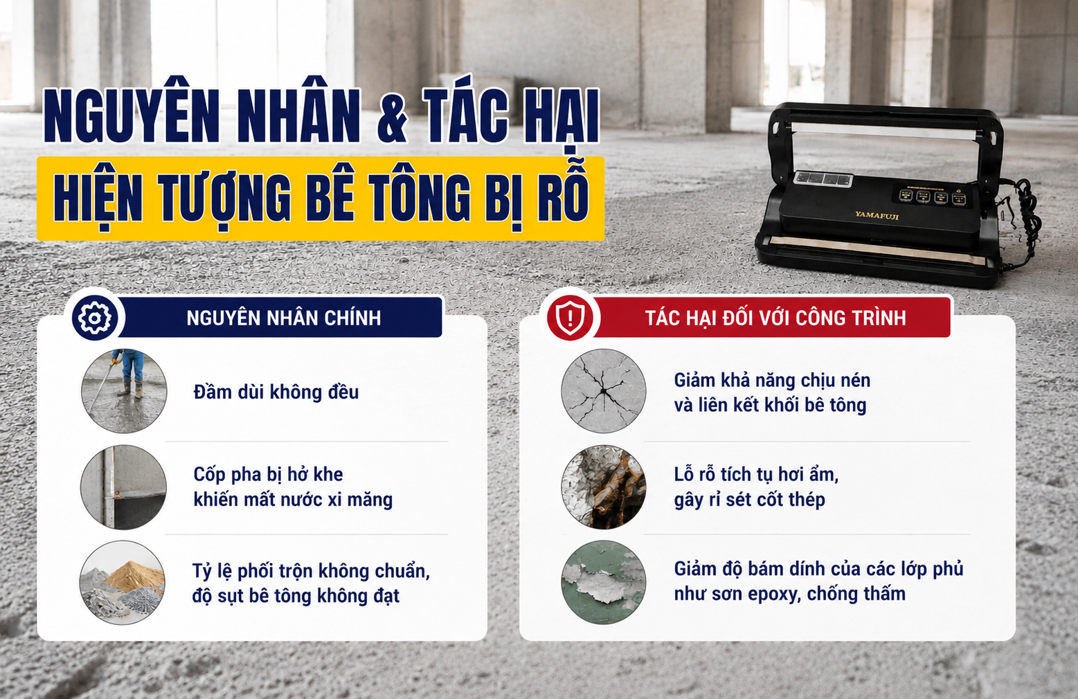 Nguyên nhân và tác hại của hiện tượng bê tông bị rỗ