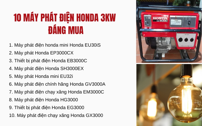 10 máy phát điện Honda 3kW đáng mua năm 2024