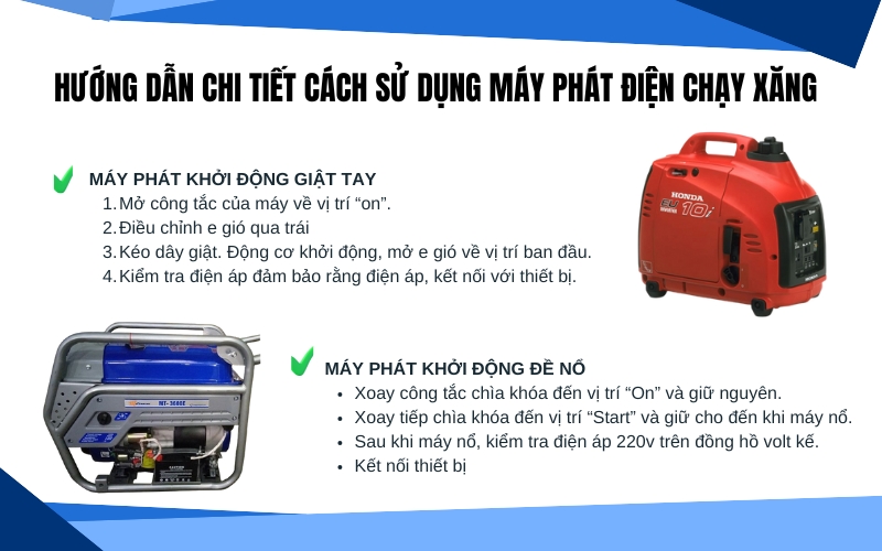 Hướng dẫn chi tiết cách sử dụng máy phát điện chạy xăng