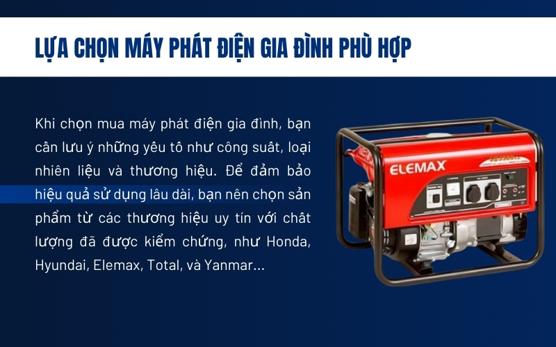 Lựa chọn máy phát điện gia đình phù hợp