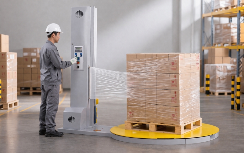 Khởi động máy quấn màng pallet