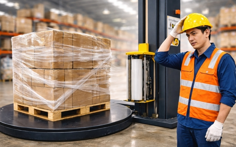 máy quấn pallet không kiểm soát được số vòng quấn màng