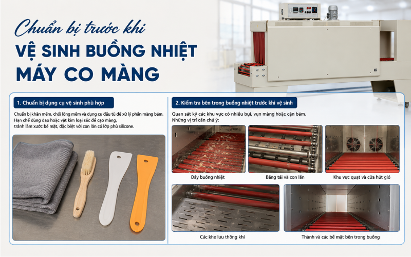Chuẩn bị trước khi vệ sinh buồng nhiệt máy co màng