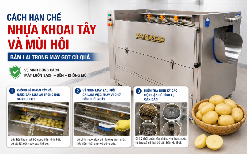 Cách hạn chế nhựa khoai tây và mùi hôi bám lại trong máy gọt củ quả