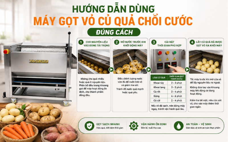 Hướng dẫn dùng máy gọt vỏ củ quả chổi cước đúng cách