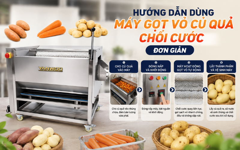 Hướng dẫn dùng máy gọt vỏ củ quả chổi cước đơn giản