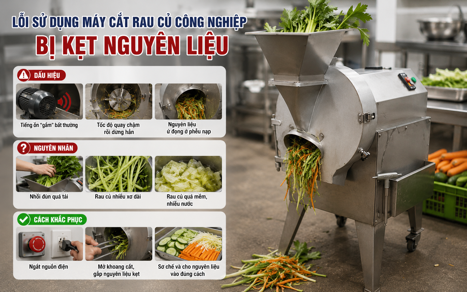 Chi tiết các lỗi thường gặp ở máy cắt củ quả công nghiệp