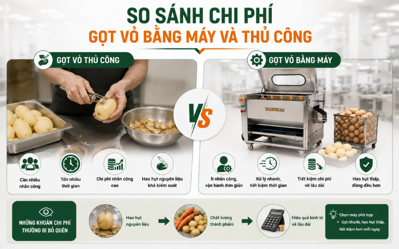 So sánh chi phí gọt vỏ bằng máy và thủ công