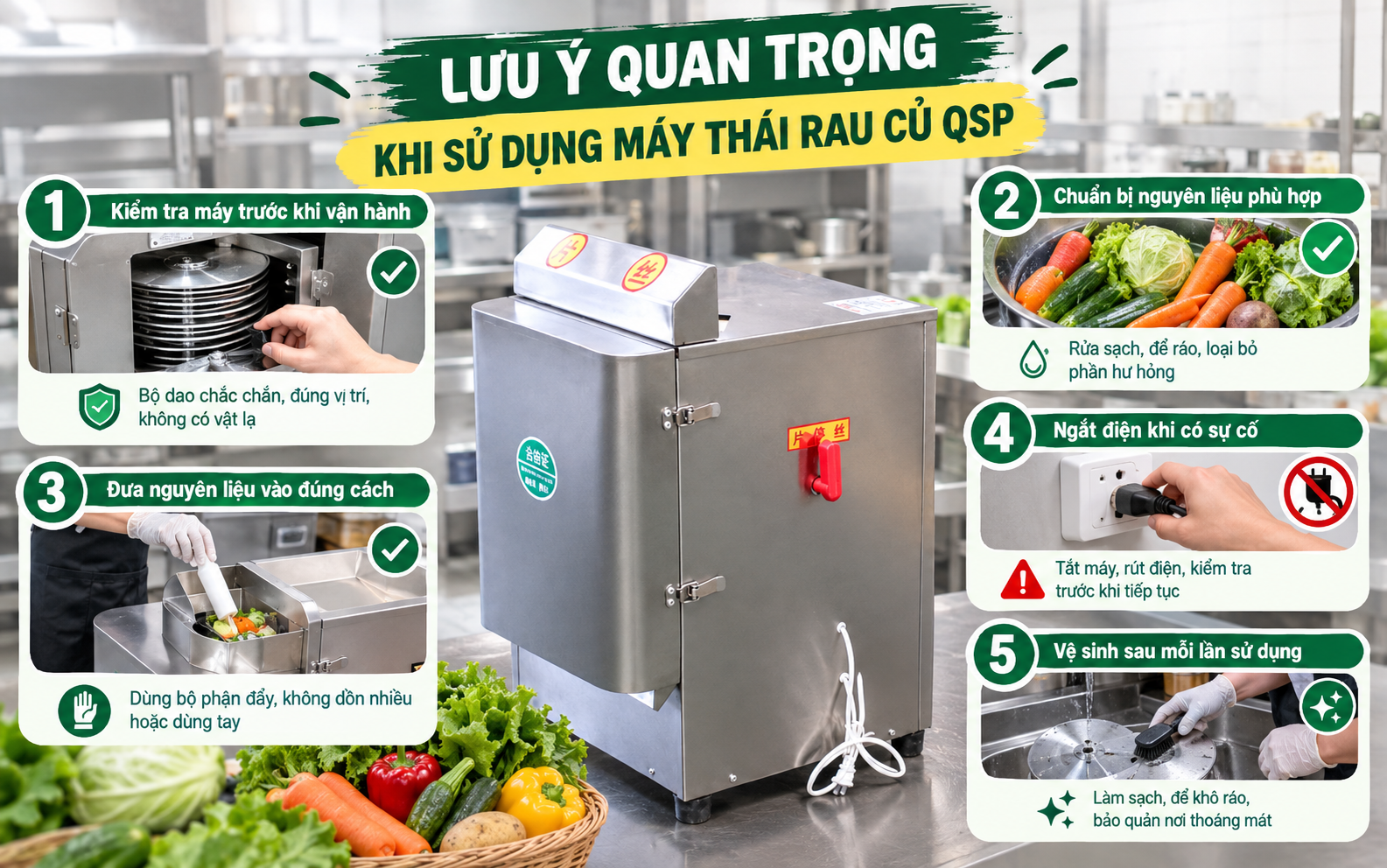 Lưu ý quan trọng khi sử dụng máy thái rau củ QSP