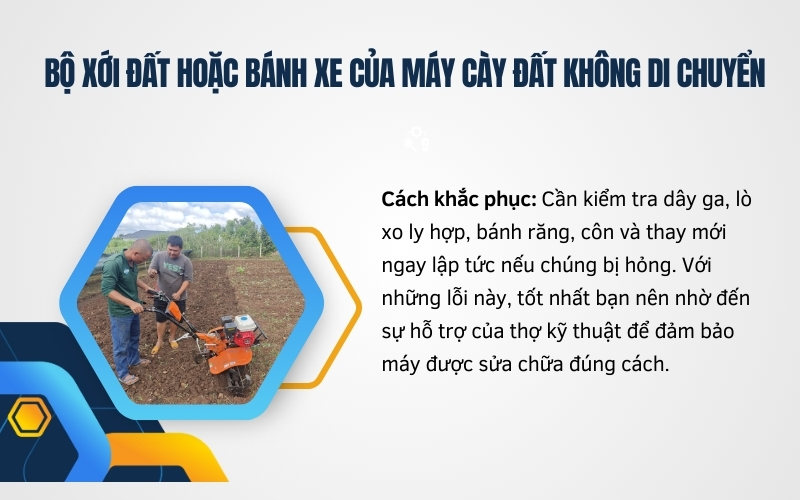 Bộ xới đất hoặc bánh xe của máy cày đất không di chuyển