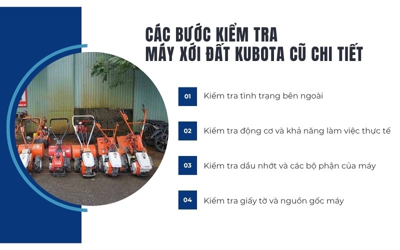 Các bước kiểm tra Máy xới đất Kubota cũ chi tiết