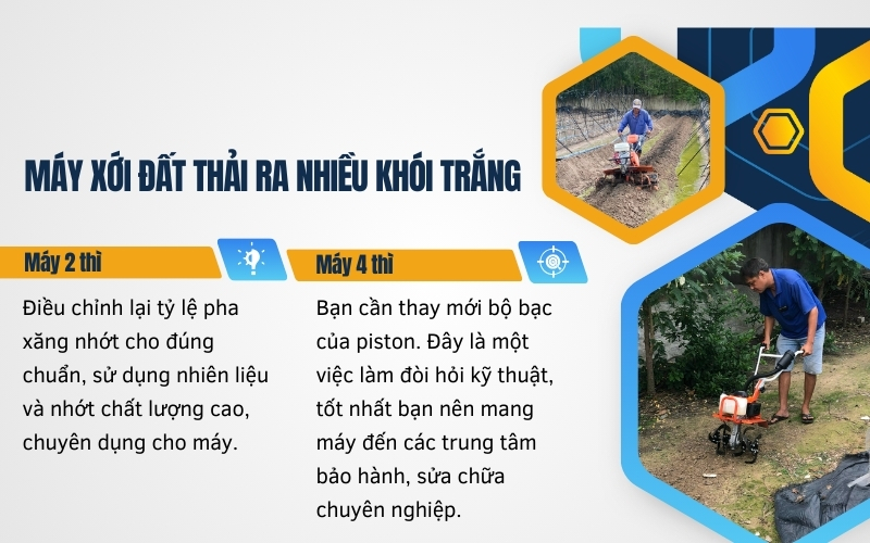 Máy xới đất thải ra nhiều khói trắng
