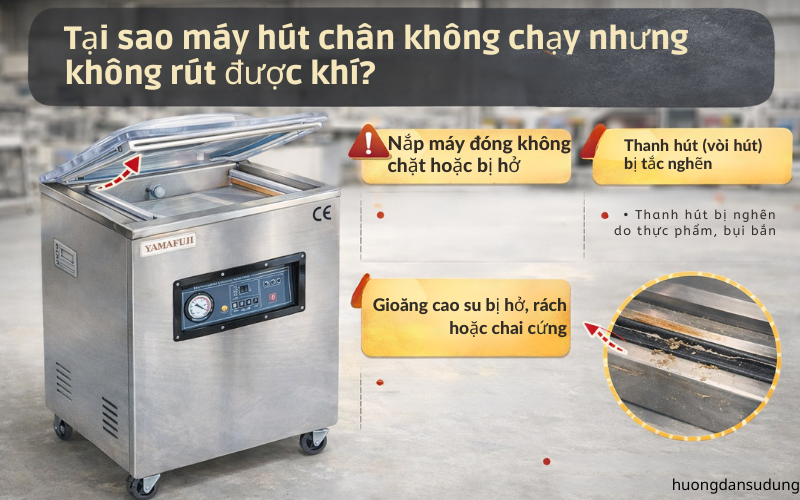 Tại sao máy hút chân không chạy nhưng không rút được khí?