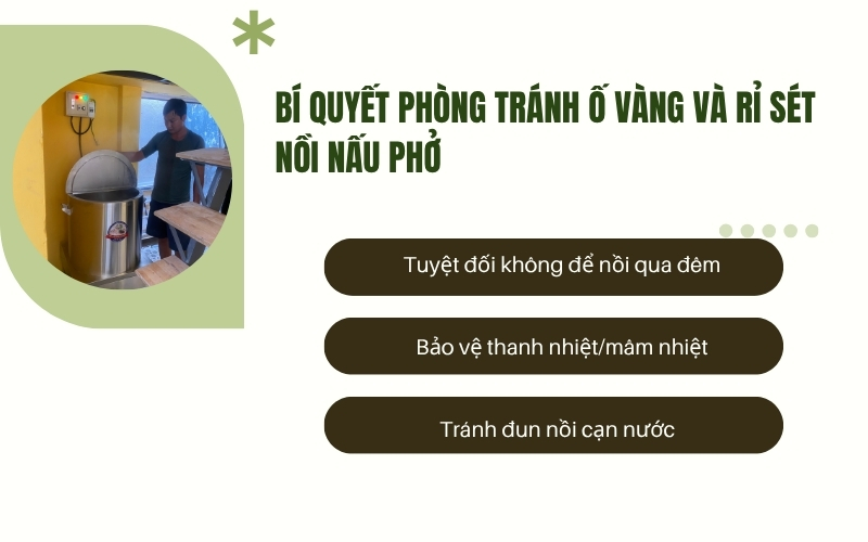 Bí quyết phòng tránh ố vàng và rỉ sét nồi nấu phở