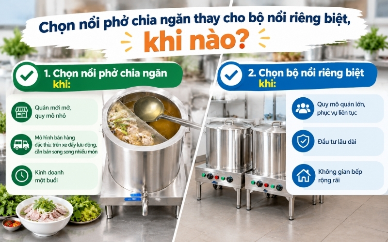 Chọn nồi phở chia ngăn thay cho bộ nồi riêng biệt, khi nào